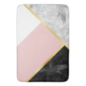 シックで黒い大理石のピンク色のブロックおよび金ゴールドのストライプ バスマット (正面縦)