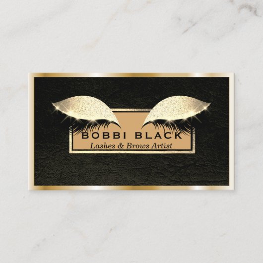 シックで黒い革金ゴールドのまつげ延長化粧 名刺 (正面)