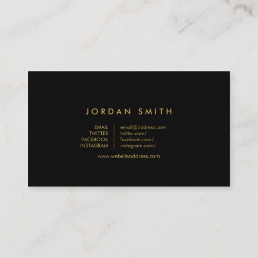 シックで黒く及びフェイクな金ゴールドのプロフィールの写真の会合媒体 名刺 (裏面)