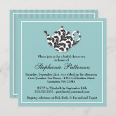 シックで黒く及び白いダマスク織のブライダルシャワーのお茶会 招待状 (正面/裏面)