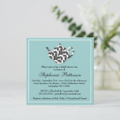 シックで黒く及び白いダマスク織のブライダルシャワーのお茶会 招待状 (スタンド正面)