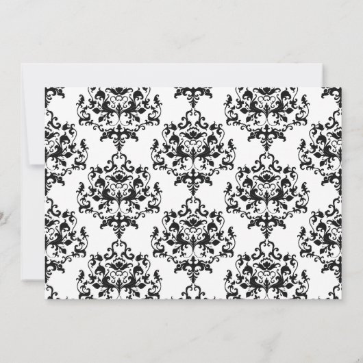 シックで黒く及び白いダマスク織のブライダルシャワーの招待状 招待状 (裏面)