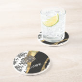 シックで黒く及び白いダマスク織及び金ゴールド コースター (側面)