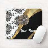 シックで黒く及び白いダマスク織及び金ゴールド マウスパッド (マウス)