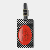 シックで黒く及び白い水玉模様の荷物のラベル ラゲッジタグ (正面縦)