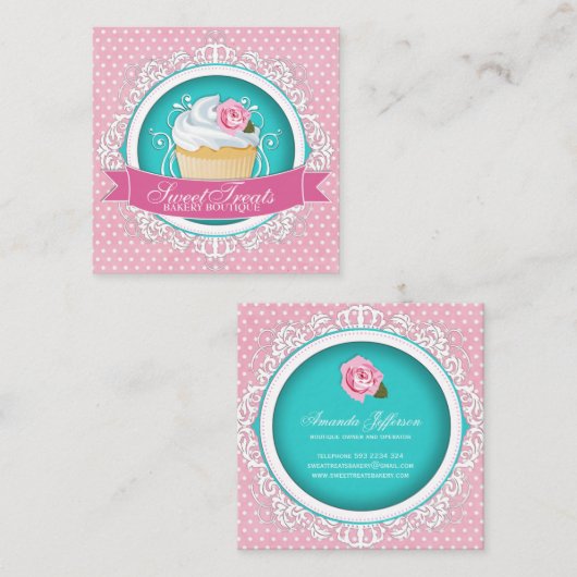 シックで、エレガントな正方形のカップケーキの名刺 スクエア名刺 (正面/裏面)