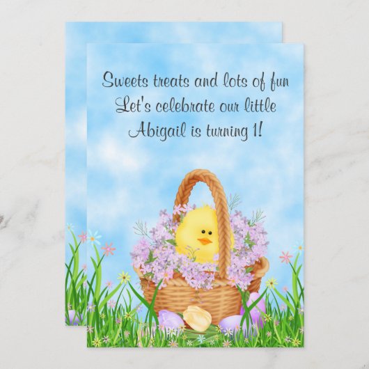 シックとイースターバスケット1st誕生日招待状 招待状 (正面/裏面)