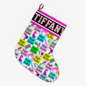 シックとカラフルパーソナライズされた美容師 ラージクリスマスストッキング (正面 (吊り時))