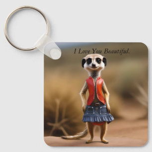 シックとスタイリッシュ:Meerkat Girl in Skirt and Jacket キーホルダー