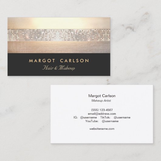 シックとセクエレガントイン金ゴールドブラックストライプの 名刺 (正面/裏面)