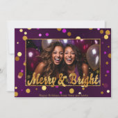 シックとフェスティバルパープルと金ゴールド紙吹雪写真 シーズンカード (正面)