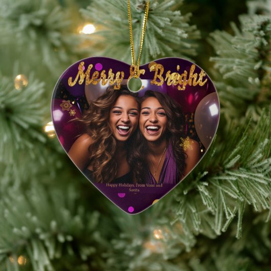 シックとフェスティバルパープルと金ゴールド紙吹雪 セラミックオーナメント (ツリー)