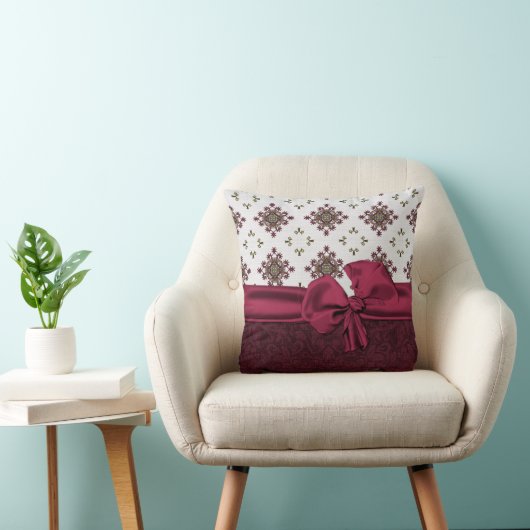 シックなあずき色のダマスク織の枕 クッション (椅子)
