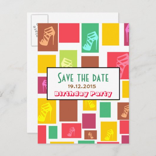 シックなおもしろいカラフル誕生日日付ポストカードの保存 案内ポストカード (正面/裏面)
