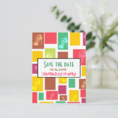 シックなおもしろいカラフル誕生日日付ポストカードの保存 案内ポストカード (スタンド正面)