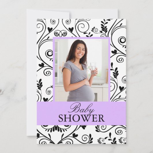 シックなお母さんの写真の紫色のベビーシャワー招待状 招待状 (正面)