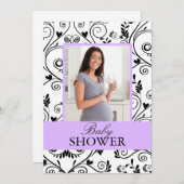 シックなお母さんの写真の紫色のベビーシャワー招待状 招待状 (正面/裏面)