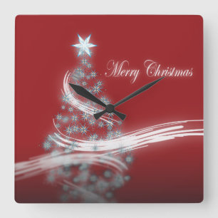 シックなお祝いのクリスマスの常緑のクリスマスツリー スクエア壁時計