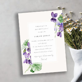 シックなかわいらし水彩紫フローラ赤ちゃんシャワー 招待状