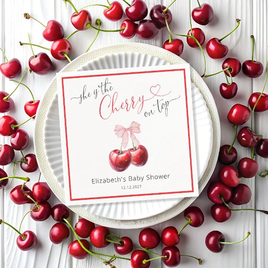 シックなさくらんぼオントップコケットベビーシャワー スタンダードカクテルナプキン
