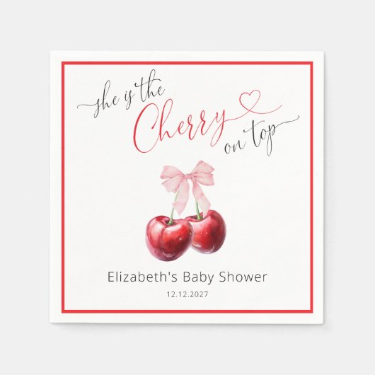 シックなさくらんぼオントップコケットベビーシャワー スタンダードカクテルナプキン (正面)
