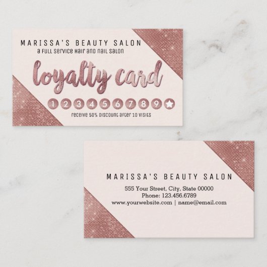 シックなのどのばら色の金ゴールドのグリッターのスパンコールのロイヤリティ ロイヤリティカード (正面/裏面)