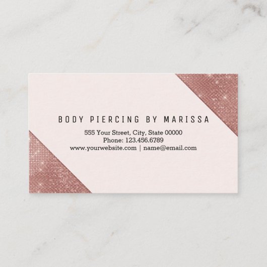 シックなのどのばら色の金ゴールドのグリッターのスパンコールの体の穿孔 名刺 (裏面)