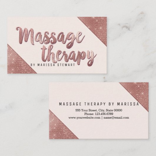 シックなのどのばら色の金ゴールドのグリッターのマッサージセラピスト 名刺 (正面/裏面)