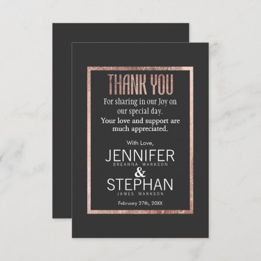 シックなのどのばら色の金ゴールドのサンキューカード サンキューカード (正面/裏面)