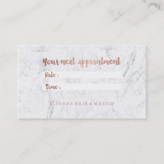シックなのどのばら色の金ゴールドのタイポグラフィの大理石のアポイントメント 予約カード (正面)