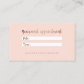 シックなのどのばら色の金ゴールドのタイポグラフィの赤面のアポイントメント 予約カード (正面)