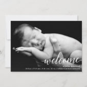 シックなようこそ書道スクリプト誕生のお知らせ 案内状 (正面)