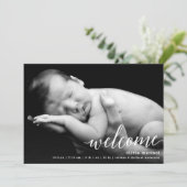 シックなようこそ書道スクリプト誕生のお知らせ 案内状 (スタンド正面)