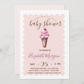 シックなアイスクリームベビーストライプのシャワー 招待状 (正面/裏面)
