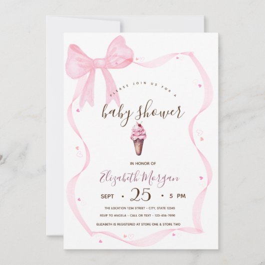 シックなアイスクリームボーストライプのベビーシャワー 招待状 (正面)