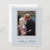 シックなアイスブルー日付を保存婚約写真 案内ポストカード (正面/裏面)