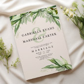 シックなアイボリーの緑の葉のフローラアンパサンド結婚ズ 招待状
