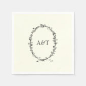 シックなアイボリーイニシャルエレガントなウェディングナプキン スタンダードカクテルナプキン (正面)