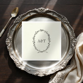 シックなアイボリーイニシャルエレガントなウェディングナプキン スタンダードカクテルナプキン