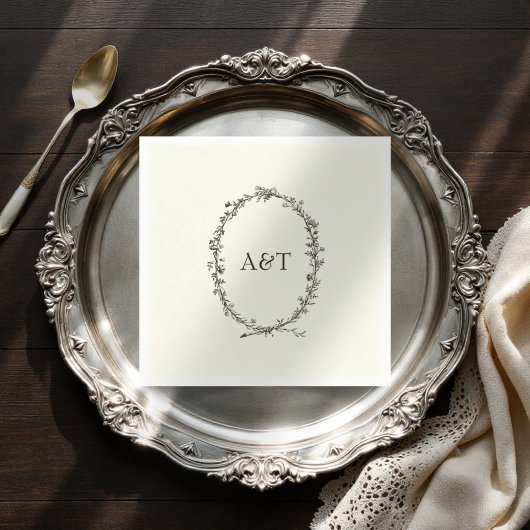 シックなアイボリーイニシャルエレガントなウェディングナプキン スタンダードカクテルナプキン