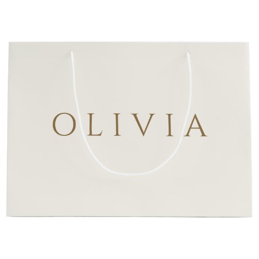シックなアイボリークリームミニマルなモノグラム大きな贈り物  ラージペーパーバッグ (正面)