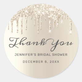 シックなアイボリーグリッタードリップスブライダルシャワーサンキューユー ラウンドシール