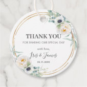 シックなアイボリーフローラ牡丹結婚緑の緑ありがとう フェイバータグ (正面)