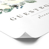 シックなアイボリーフローラ結婚グリーナリーのゲストブックサイン ポスター (角)