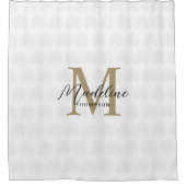 シックなアイボリーホワイト金ゴールドアナハウ葉スクリプトモノグラム シャワーカーテン (正面)