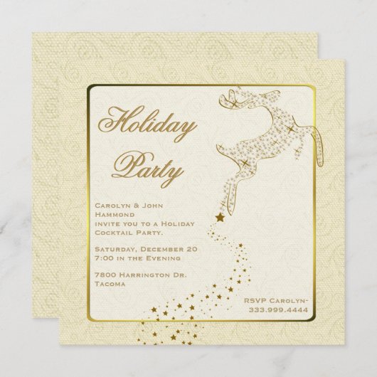 シックなアイボリー及び金ゴールドの休日のパーティの招待状 招待状 (正面/裏面)