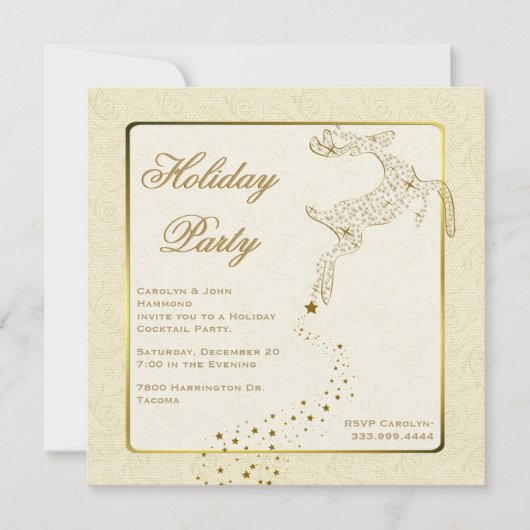 シックなアイボリー及び金ゴールドの休日のパーティの招待状 招待状 (正面)