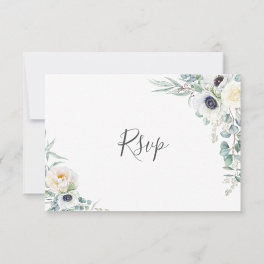 シックなアイボリー牡丹ホワイトフローラ結婚の食事の選択 出欠カード (裏面)