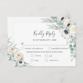 シックなアイボリー牡丹ホワイトフローラ結婚の食事の選択 出欠カード (正面/裏面)