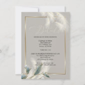 シックなアイボリー色のパンパス草 ティール色のアンセリウム 招待状 (正面)
